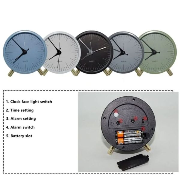 Metal Quartz Alarm Clock Simple Silent Desktop Round Pointer Living Room Clock (White) - Image 4
