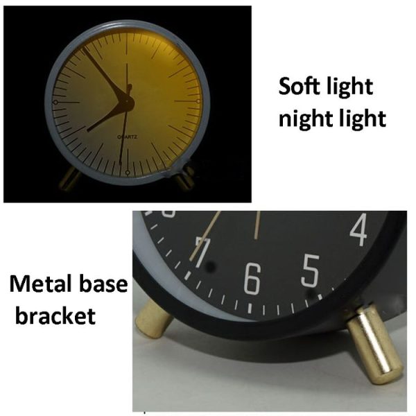 Metal Quartz Alarm Clock Simple Silent Desktop Round Pointer Living Room Clock (White) - Image 5
