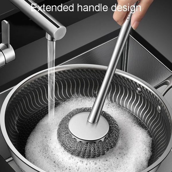 Kacheeg 304 Stainless Steel Pot Brush Kitchen Cleaning And Dishwashing Tools, Style: Long - Image 5