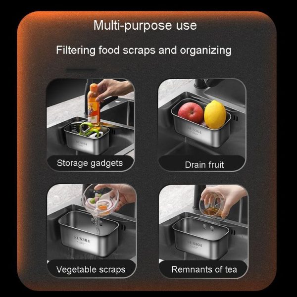 Kacheeg Food Residue Filtering And Drainage Rack For Tanks Sink Storage Trash Shelf, Style: Rectangular Silver - Image 7
