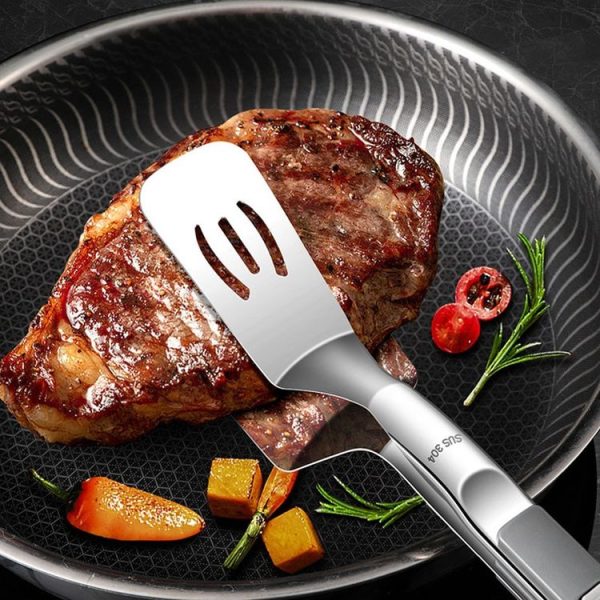 Kacheeg Stainless Steel Fish Spatula With Lock Kitchen Grill Scoop Steak Scraper Food Holder (Silver Gray) - Image 7