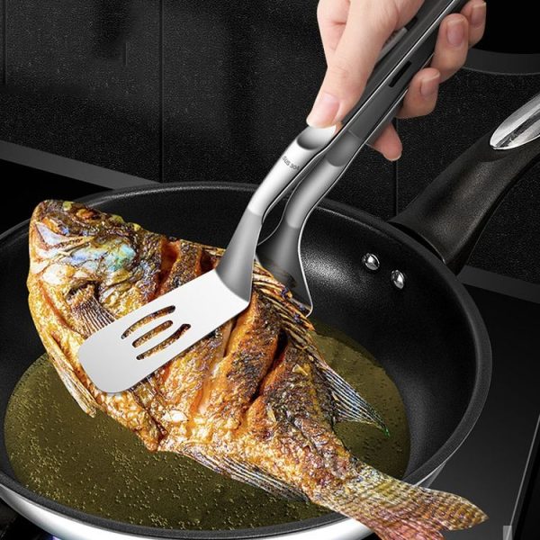 Kacheeg Stainless Steel Fish Spatula With Lock Kitchen Grill Scoop Steak Scraper Food Holder (Silver Gray) - Image 8