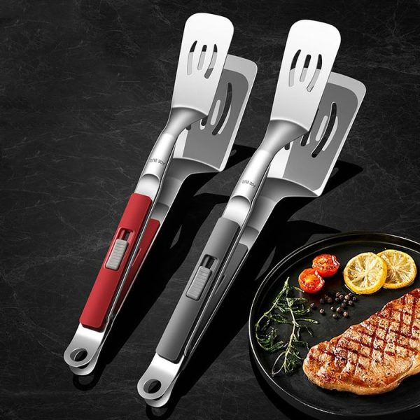 Kacheeg Stainless Steel Fish Spatula With Lock Kitchen Grill Scoop Steak Scraper Food Holder (Silver Gray) - Image 9