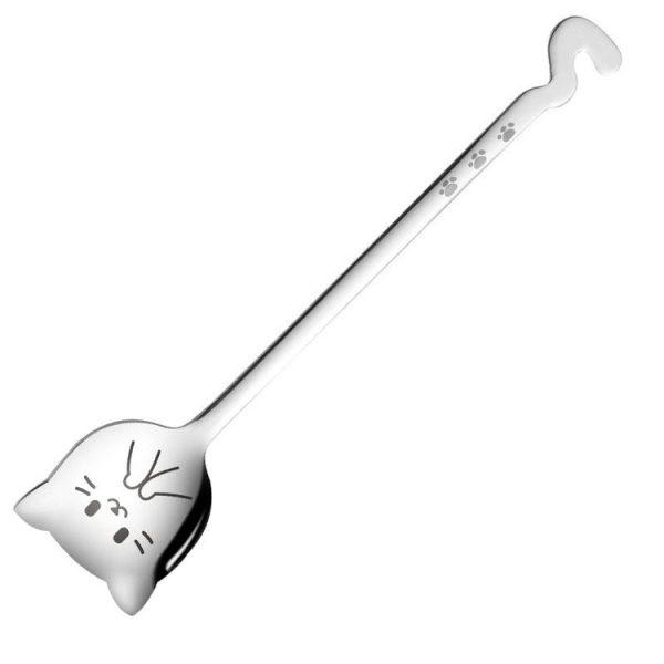 Kacheeg Stainless Steel Cats Spoon Cute Coffee Dessert Ladle Stirring Stick, Style: Smile
