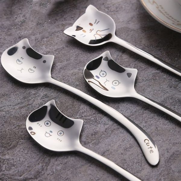 Kacheeg Stainless Steel Cats Spoon Cute Coffee Dessert Ladle Stirring Stick, Style: Smile - Image 4