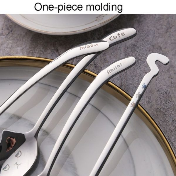 Kacheeg Stainless Steel Cats Spoon Cute Coffee Dessert Ladle Stirring Stick, Style: Smile - Image 5