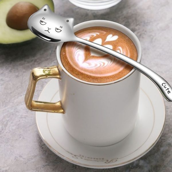Kacheeg Stainless Steel Cats Spoon Cute Coffee Dessert Ladle Stirring Stick, Style: Smile - Image 9