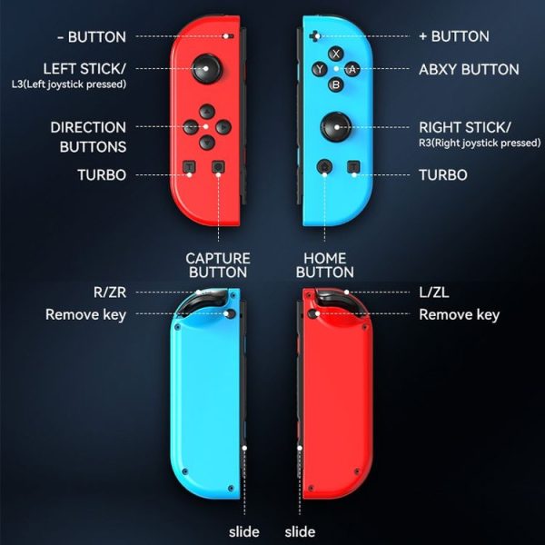 JOY-02 Gaming Left And Right Handle With RGB Lights Body Feel Bluetooth Gamepad For Switch / Switch OLED / Switch Pro / Switch Lite / Switch Joycon (Blue Red) - Image 3