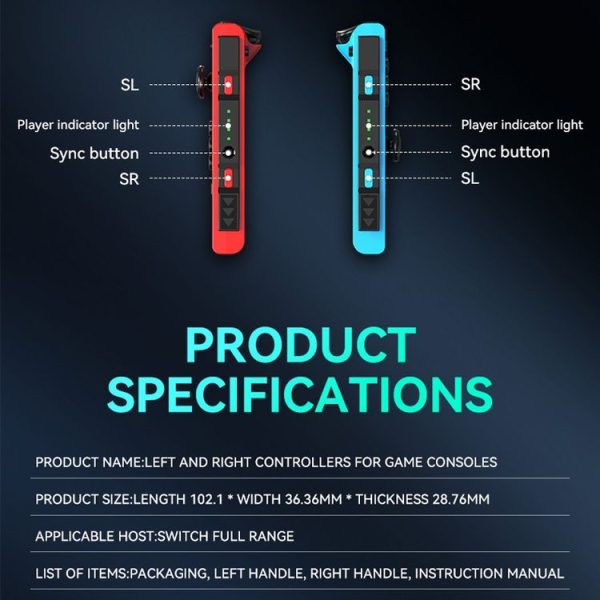 JOY-02 Gaming Left And Right Handle With RGB Lights Body Feel Bluetooth Gamepad For Switch / Switch OLED / Switch Pro / Switch Lite / Switch Joycon (Blue Red) - Image 4