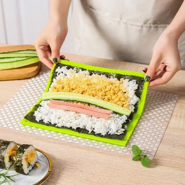 Silicone Sushi Curtain Hand Roll Mold Double-sided Kimbap Tool (Green) - Image 2