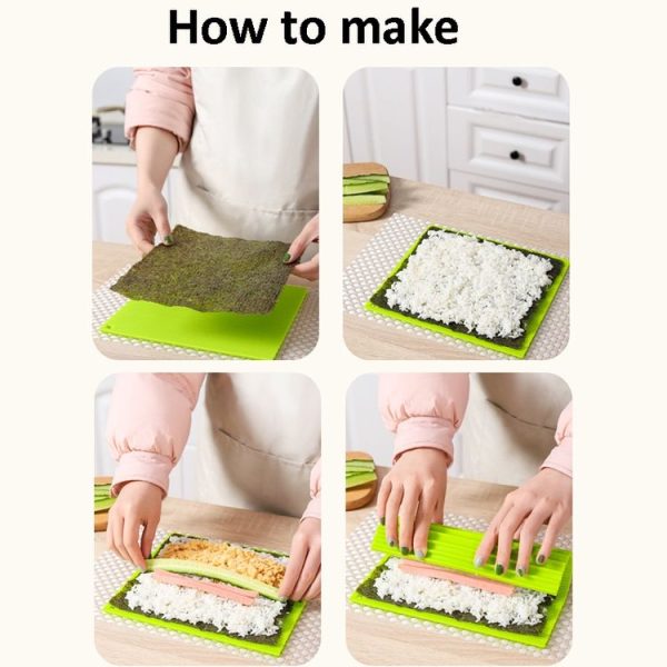 Silicone Sushi Curtain Hand Roll Mold Double-sided Kimbap Tool (Green) - Image 9