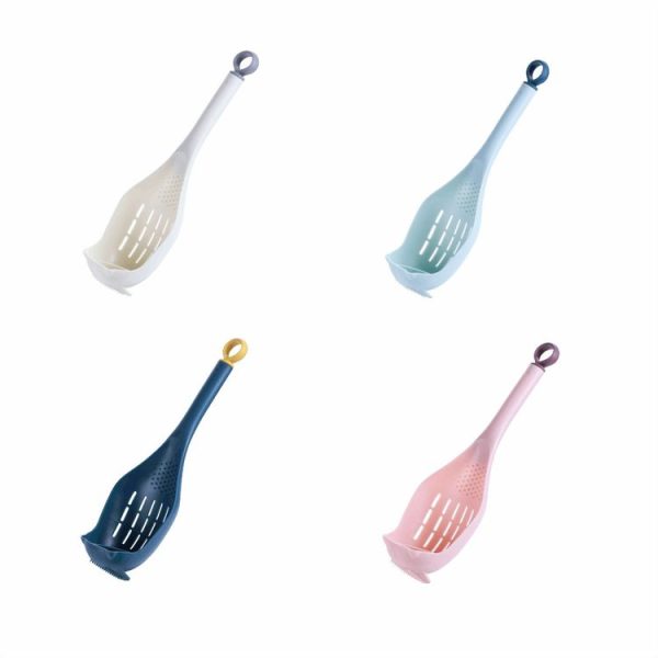Multifunctional Garlic Press Filter Slotted Spoon Baby Food Grinding Tools (Deep Blue Yellow) - Image 2