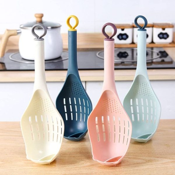 Multifunctional Garlic Press Filter Slotted Spoon Baby Food Grinding Tools (Deep Blue Yellow) - Image 5