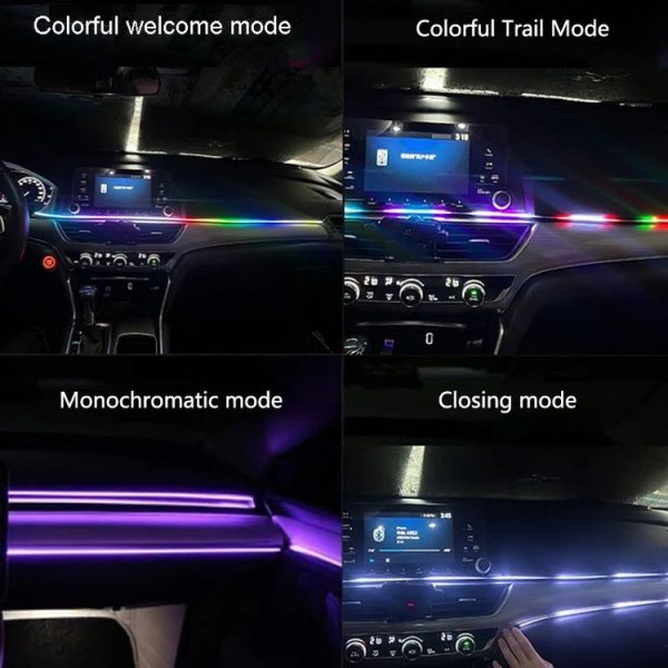 Car Interior Fiber Optic Cold Light RGB Ambient Lamp Center Phantom Footwell Atmosphere Lights, Style: One To One 110cm (Colorful Double Control) - Image 7