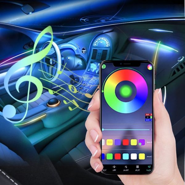 Car Interior Fiber Optic Cold Light RGB Ambient Lamp Center Phantom Footwell Atmosphere Lights, Style: One To One 110cm (Colorful Double Control) - Image 9