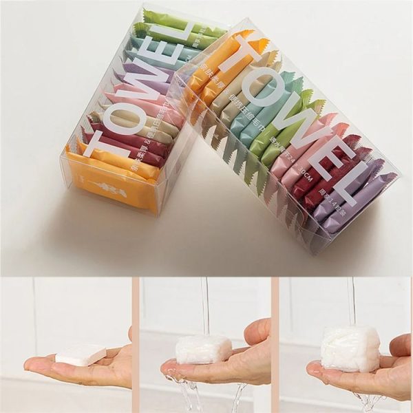 14pcs / Box Disposable Compressed Towel Portable Travel Washcloth Thickened Face Wipe Towel (Macaron Color) - Image 5