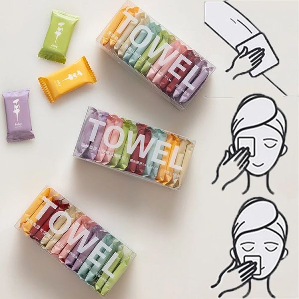 14pcs / Box Disposable Compressed Towel Portable Travel Washcloth Thickened Face Wipe Towel (Macaron Color) - Image 6