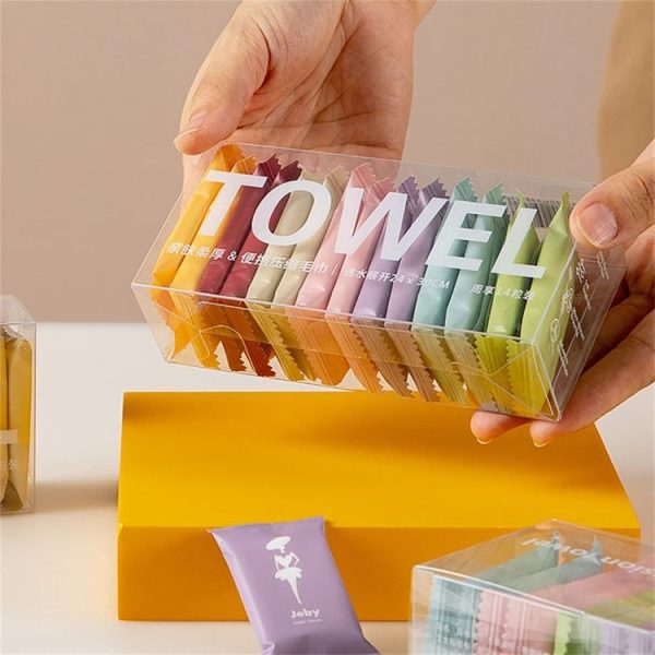 14pcs / Box Disposable Compressed Towel Portable Travel Washcloth Thickened Face Wipe Towel (Macaron Color) - Image 9