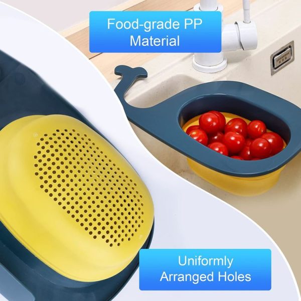 Multifunctional Whale-shaped Foldable Kitchen Fruit and Vegetable Draining Basket (Yellow Blue) - Image 4