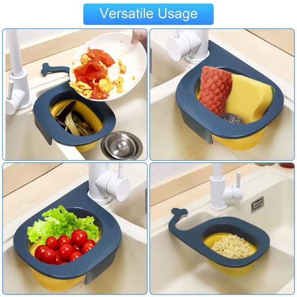 Multifunctional Whale-shaped Foldable Kitchen Fruit and Vegetable Draining Basket (Yellow Blue) - Image 6