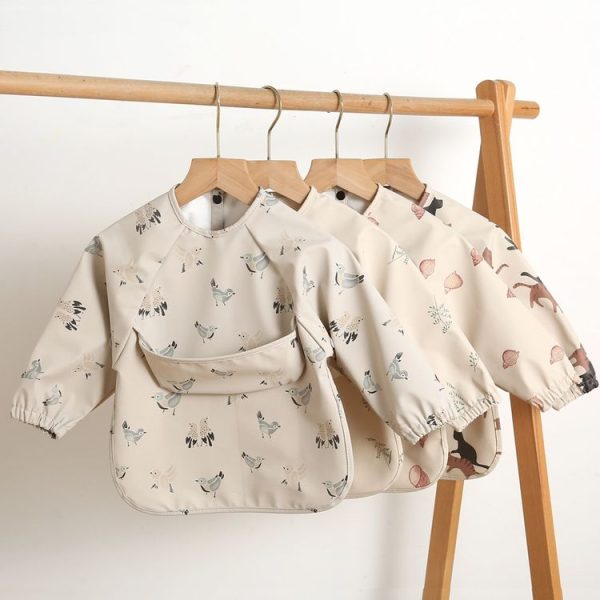 Long Sleeved Baby Soft PU Bib Waterproof Washable Easy Clean Smock With Pocket, Size: S (Dragon Fruit) - Image 2