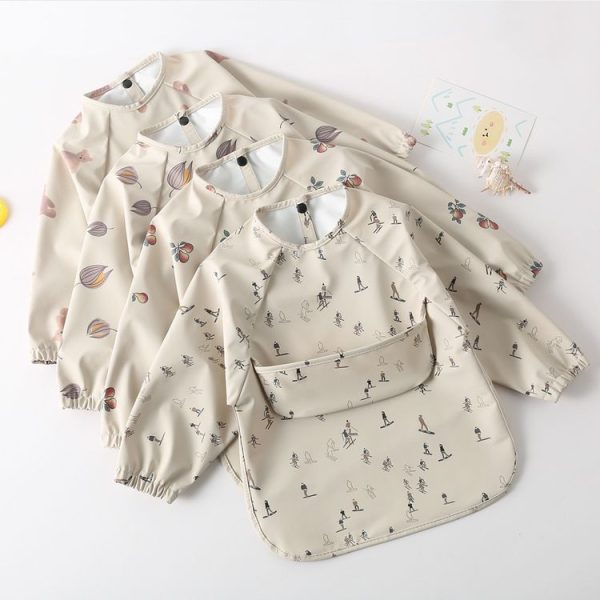 Long Sleeved Baby Soft PU Bib Waterproof Washable Easy Clean Smock With Pocket, Size: S (Dragon Fruit) - Image 3