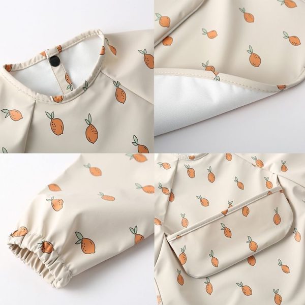 Long Sleeved Baby Soft PU Bib Waterproof Washable Easy Clean Smock With Pocket, Size: S (Dragon Fruit) - Image 6