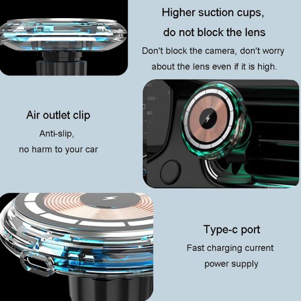 IPhone Magsafe Magnetic Car Wireless Charger Phone Holder Light Emitting Wireless Charger, Style: Ice Blue Breathe Light - Image 5