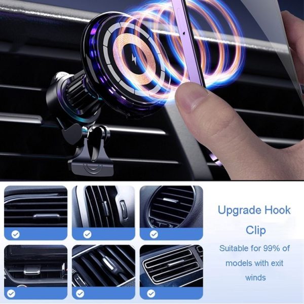 IPhone Magsafe Magnetic Car Wireless Charger Phone Holder Light Emitting Wireless Charger, Style: Ice Blue Breathe Light - Image 8