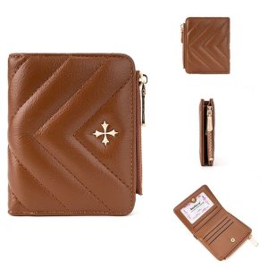 Baellerry N2401 PU Leather Short Wallet with Multiple Card Slots Cross Flower Zipper Coin Purse (Brown)