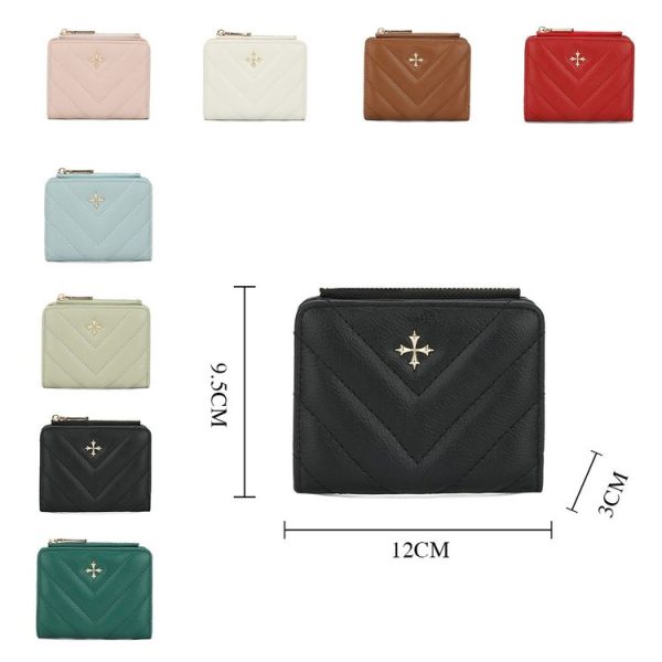 Baellerry N2401 PU Leather Short Wallet with Multiple Card Slots Cross Flower Zipper Coin Purse (Brown) - Image 2