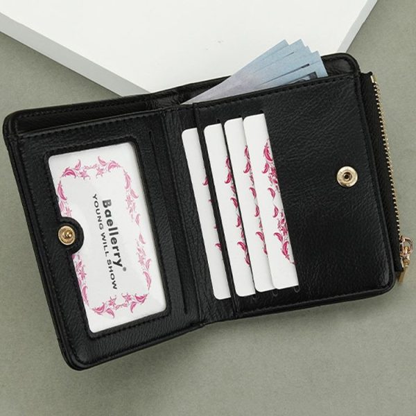 Baellerry N2401 PU Leather Short Wallet with Multiple Card Slots Cross Flower Zipper Coin Purse (Brown) - Image 5