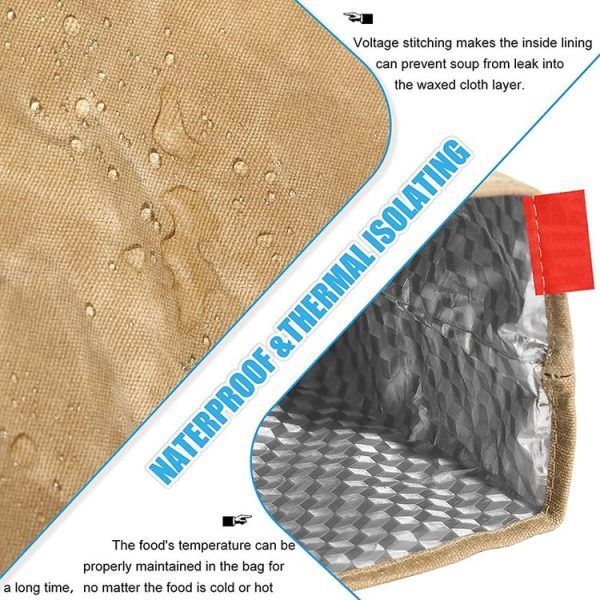 Waterproof Anti-Dirty Repeated Use Aluminum Foil Ice Bag Outdoor 8A Oil Wax Saurry Lunch Insulation Bag (Brown) - Image 3