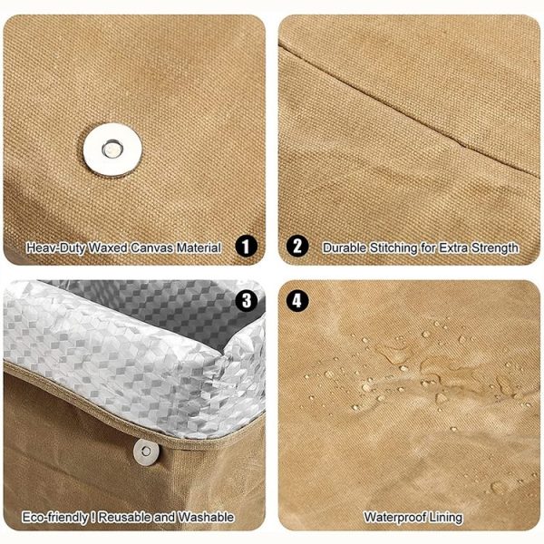 Waterproof Anti-Dirty Repeated Use Aluminum Foil Ice Bag Outdoor 8A Oil Wax Saurry Lunch Insulation Bag (Brown) - Image 4