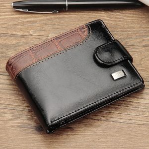 Baellerry M1078 Splicing Leather Casual Men Wallet With Buckle Multi-Card Slot Coin Purse (Black)