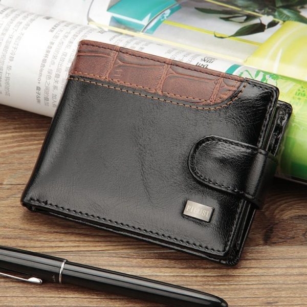 Baellerry M1078 Splicing Leather Casual Men Wallet With Buckle Multi-Card Slot Coin Purse (Black) - Image 2