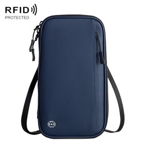 Travel Handheld ID Bag RFID Waterproof Multi-Card Neck Passport Case (Blue)