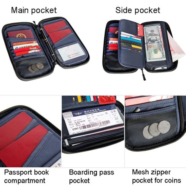 Travel Handheld ID Bag RFID Waterproof Multi-Card Neck Passport Case (Blue) - Image 8