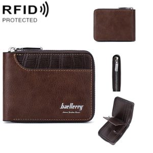 Baellerry D5101 RFID Anti-theft Spliced Short Wallet Retro Multi-card Zipper Coin Purse (Light Brown)