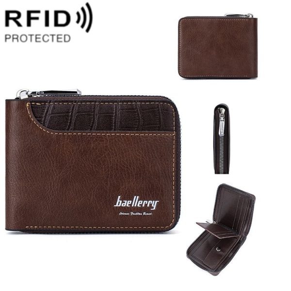Baellerry D5101 RFID Anti-theft Spliced Short Wallet Retro Multi-card Zipper Coin Purse (Light Brown)