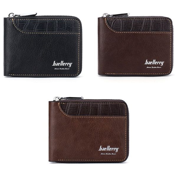 Baellerry D5101 RFID Anti-theft Spliced Short Wallet Retro Multi-card Zipper Coin Purse (Light Brown) - Image 2