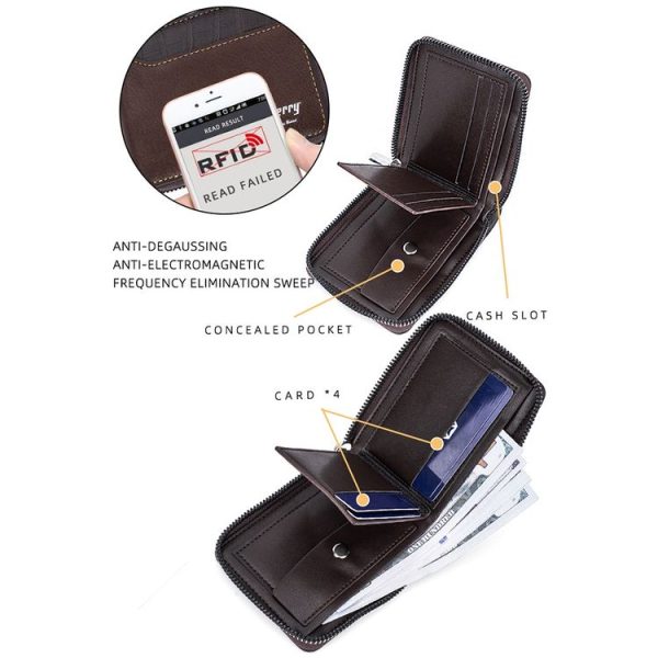 Baellerry D5101 RFID Anti-theft Spliced Short Wallet Retro Multi-card Zipper Coin Purse (Light Brown) - Image 4