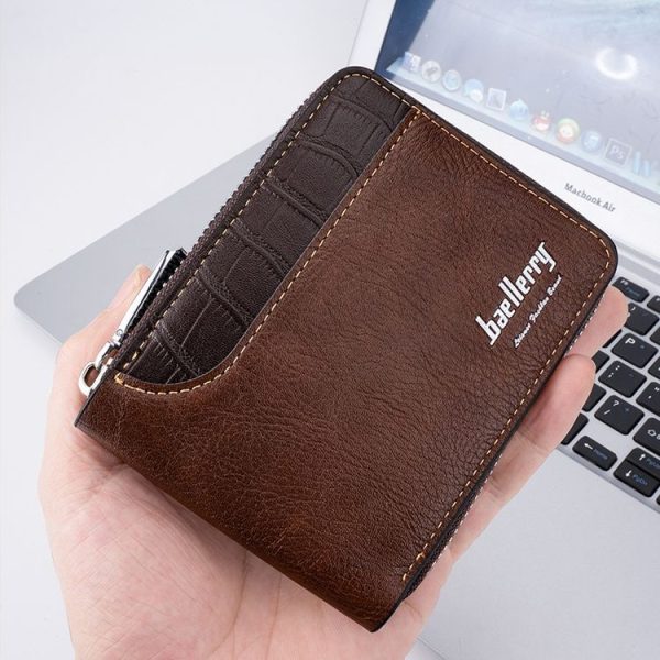 Baellerry D5101 RFID Anti-theft Spliced Short Wallet Retro Multi-card Zipper Coin Purse (Light Brown) - Image 7