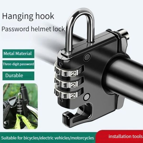 Motorcycle Helmet Anti-Theft Lock Fixed Helmet Combination Padlock, Color: Black - Image 5