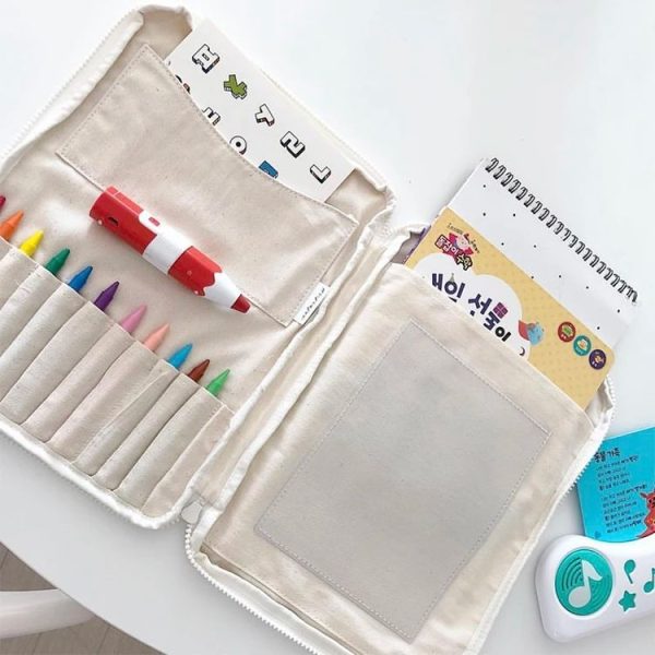 Children Canvas Paintbrush Storage Bag Crayon Organizer Drawing Board Pouch Without Stationeries (Beige) - Image 5