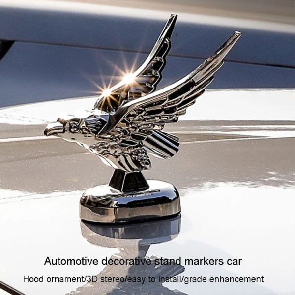Car Hood Decoration 3D Spread Wings Flying Eagle Modification Universal Car Emblem (Silver) - Image 6