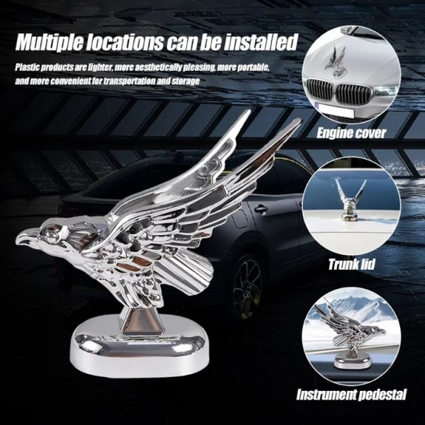 Car Hood Decoration 3D Spread Wings Flying Eagle Modification Universal Car Emblem (Silver) - Image 7