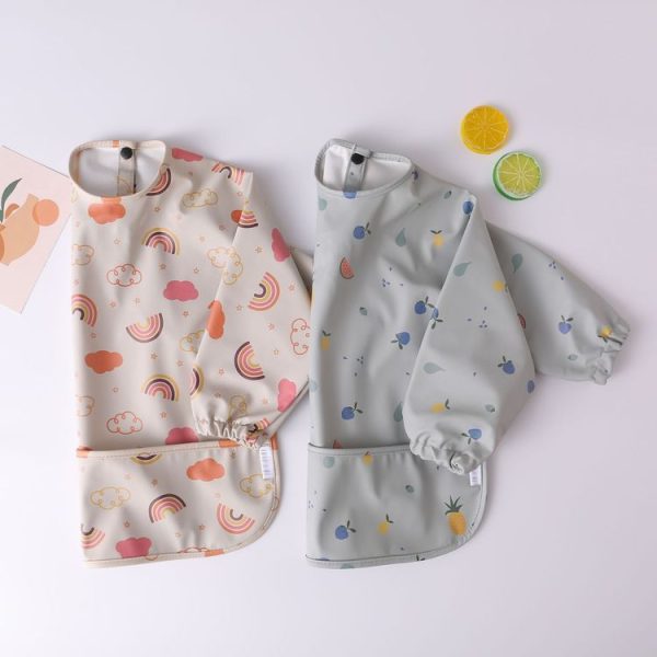 Long Sleeved Baby Bib Waterproof Washable Easy Clean Smock With Pocket, Size: S (Animals) - Image 4