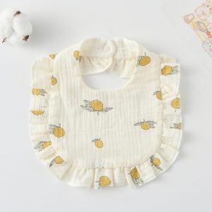 Baby Feeding Bib Ruffle Infants Saliva Towel Soft Cotton Burp Cloth, Style: Yellow Lemon