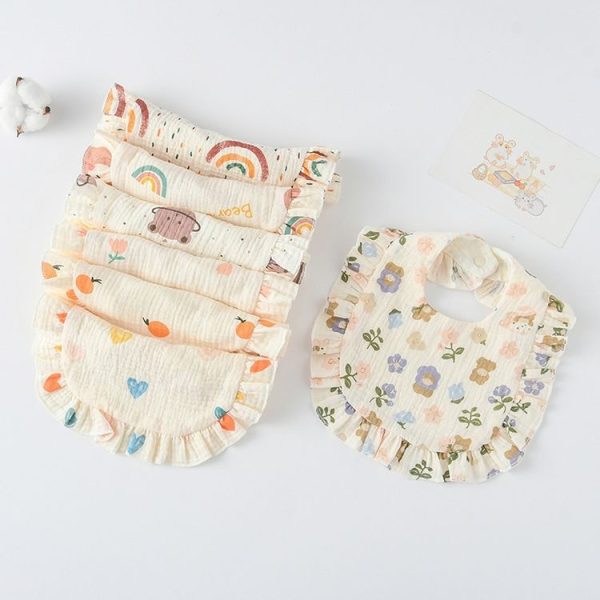 Baby Feeding Bib Ruffle Infants Saliva Towel Soft Cotton Burp Cloth, Style: Yellow Lemon - Image 3